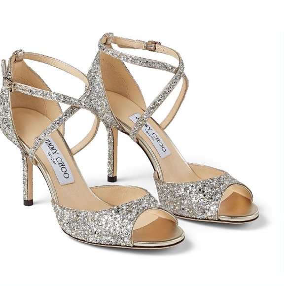 NWT JIMMY CHOO $795 Emsy 85 Glitter Sandals heels sparkling silver 41 9.5 10 - Picture 3 of 12